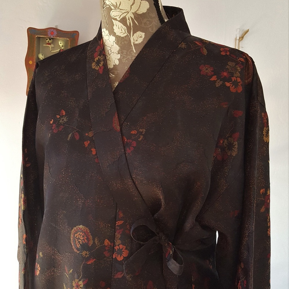 Black Brocade Long Jacket (Handmade/Thrifted item)